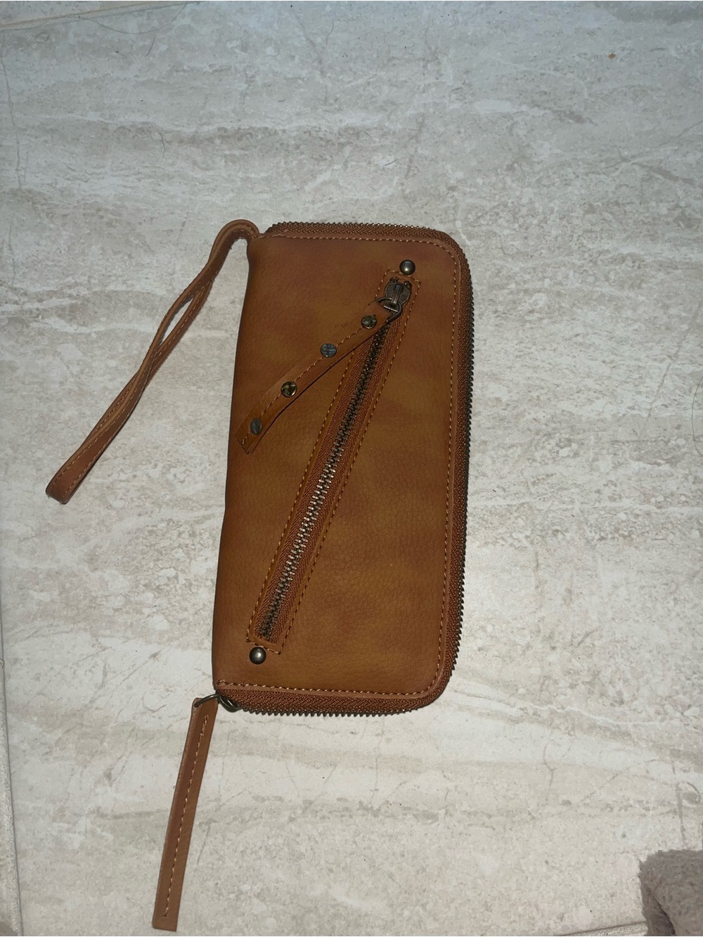 Free People Tan Zip-Around Wristlet Wallet